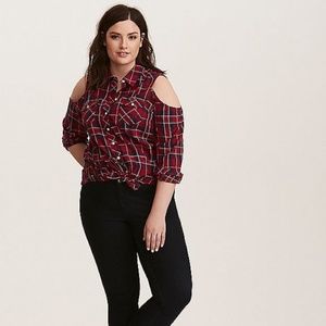 Torrid Plaid Cold shoulder Top